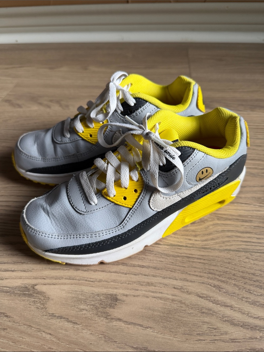 Kids White and Yellow Smile Accent Athletic Shoes